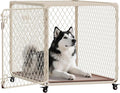 Dog Crate, 42 Inch Diamond Mesh Enhanced Dog Kennel with 4 Lockable Wheels, Leak-Proof Tray, Metal Cage Dog Crates for Large, XL Large Dogs, Pets up 200 lbs, Ideal for Indoor Outdoor Use