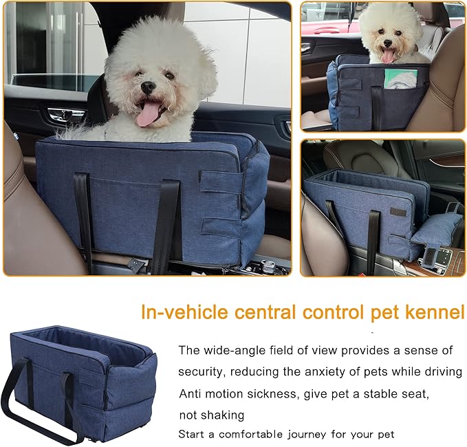 Ultimate Pet Safety Booster Seat - Central Car Seat for Cats & Small Dogs, Puppy Car Seat Pet Basket with Removable/Washable Straps for Pets up to 13lbs Dark Blue