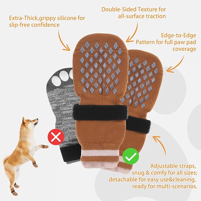 KOOLTAIL Anti Slip Dog Socks Booties to Prevent Licking Paws Scratching, Pet Boots&Paw Protector for Hardwood Floors, Dog Shoes for Winter, Traction Control Grip Socks for Small Medium Large Dogs M