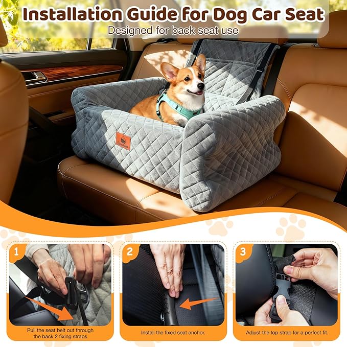 Dog Car Seat for Medium/Large Dogs up to 60 lbs, Memory Foam Dog Booster Seat with Thick Cushion, Pet Car Seat with Detachable Washable Cover, Storage Pockets for SUV, Pick Up, Trunk, Grey Black