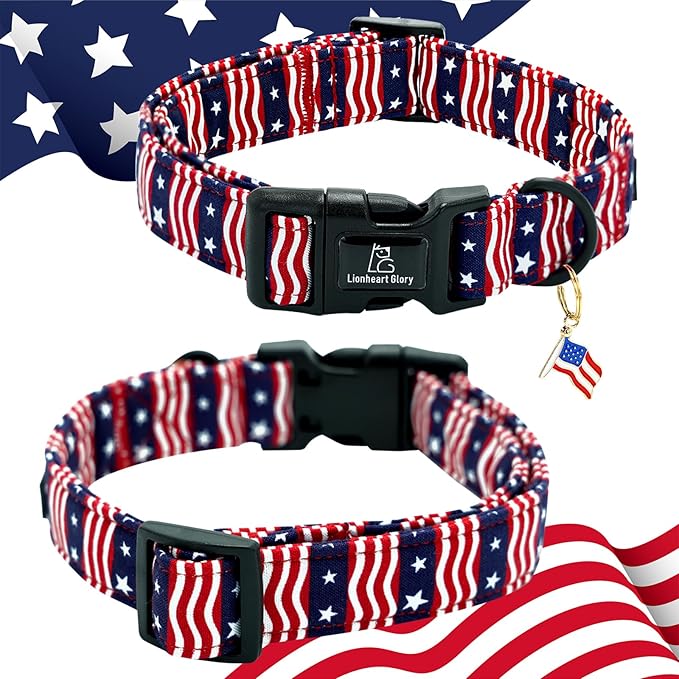 Lionheart glory American Flag Dog Collar-4 of July Patriotic Independence Day Dog Collar Heavy Duty Adjustable Dog Collars for Small Dogs Pet Gift Summer Collars