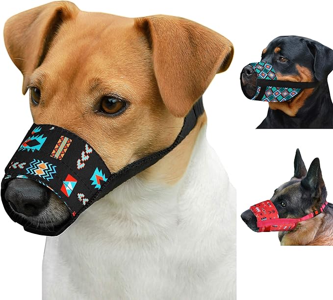 CollarDirect Dog Muzzle - Adjustable Soft Breathable Tribal Nylon Dog Mouth Guard Cover for Small, Medium and Large Dogs, Anti Chewing, Barking & Biting (Pattern 2; S)