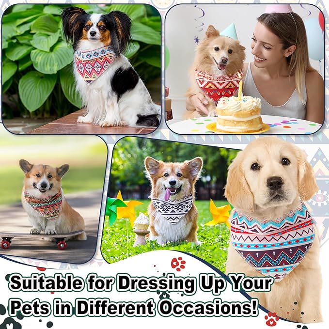 Amylove 120 Pcs Dog Bandanas Bulk Holiday Triangle Dog Pack Puppy Kerchief Bandana Adjustable Pet Scarf for Pet Cat Costume Accessories Decor(Geometry)
