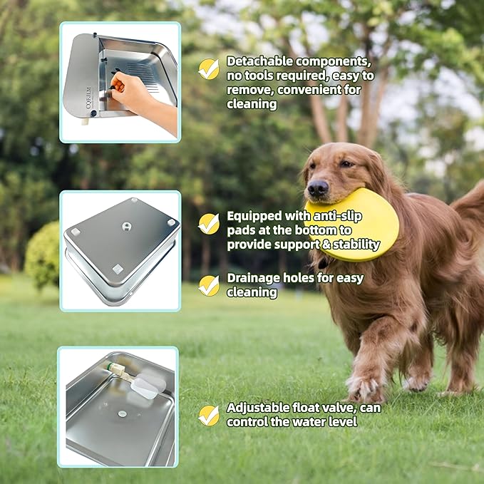 3 Gallon Automatic Water Dispenser for Dogs Stainless Steel Outdoor Drinking Bowl Self-Filling Water Bowl for Large Dogs – Slow-Drink,Splash-Proof Design,Suitable for Cats,Dog(11L-A)