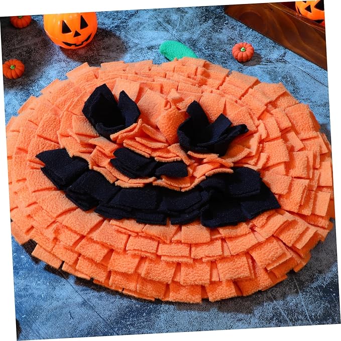 Dog Snuffle Mat Pumpkin Shape Sniffing Feeding Toy for Large Breeds Mental Reduces Stress Interactive Puzzle Mat for Dogs and Cats