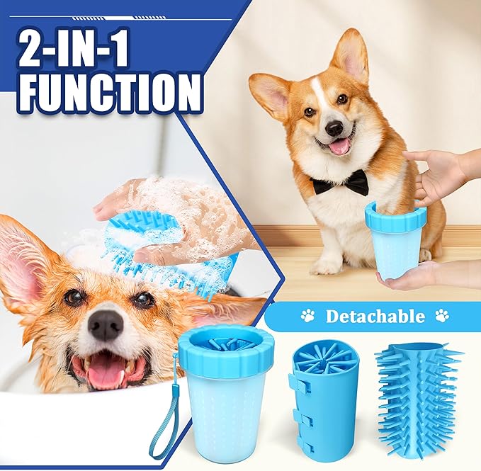 Dog Paw Cleaner Cup, Soft Silicone, Portable, Easy to Clean, Removes Mud and Dirt, Grooming Accessory for Home, Travel – Blue, M