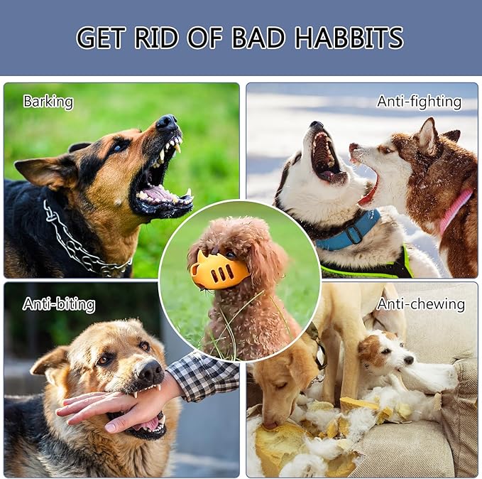 NACOCO Anti Bite Dog Muzzle - Dog Soft Mouth Rhino with Adjustable Strap Covers Breathable Silicone Cage Pet for Biting Chewing Small Medium (Yellow Rhino, M)