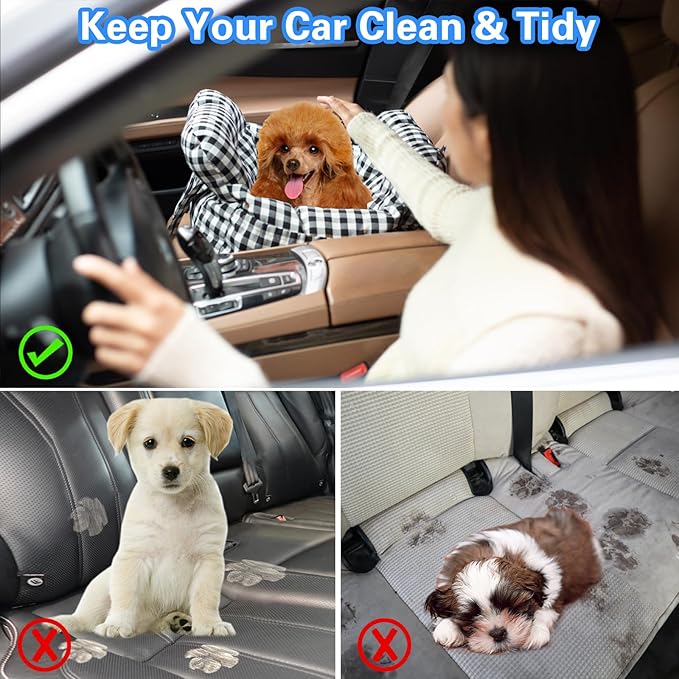 Dog Car Seat for Small Dogs, Portable Puppy Car Seat of Easy Installation, Fashionable Pet Carrier Bag with Large Pockets, Machine Washable Dog Booster Seat (Pink)