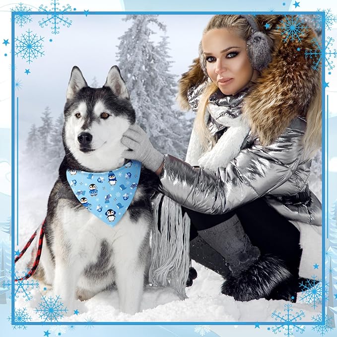 Preboun 50 Pcs Winter Dog Bandanas Bulk Blue Snowflakes Snowmen Bandanas for Dogs Triangle Kerchief Bibs Scarf Set for Pet Costume Photo Props Accessories Pet Shops, 25 Styles (31.5 x 21.7 x 21.7)