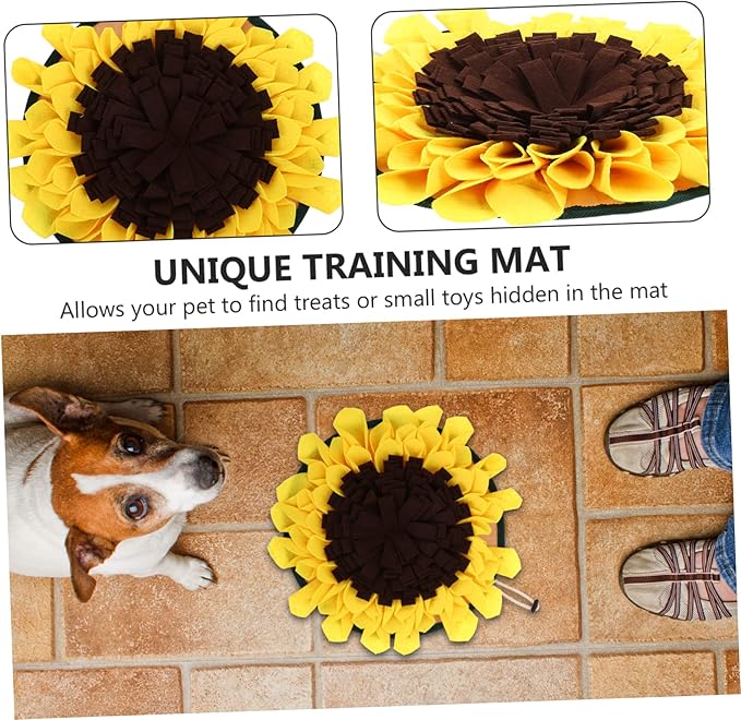 POPETPOP Sunflower Snuffle Mat for Dogs Wear-Resistant PET Feeding Mat Interactive Foraging Training Blanket Decorative Slow Feed Pad for Dogs and Cats Reduces Boredom Indoor Outdoor Use