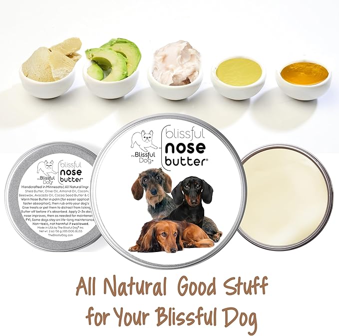 The Blissful Dog Daschund Nose Butter for Dry, Cracked Skin, Lick-Safe Dog Nose Balm with Moisturizing Shea Butter, Almond, Olive, and Essential Oils, Pet Supplies, Uncented, 4 oz.