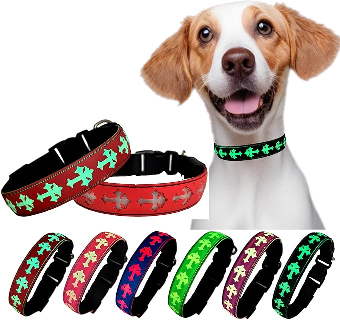 Personalized Name and Phone Nr Dog Collar with airtag Holder Waterproof Light up (RED, L(15.7-19.7"))