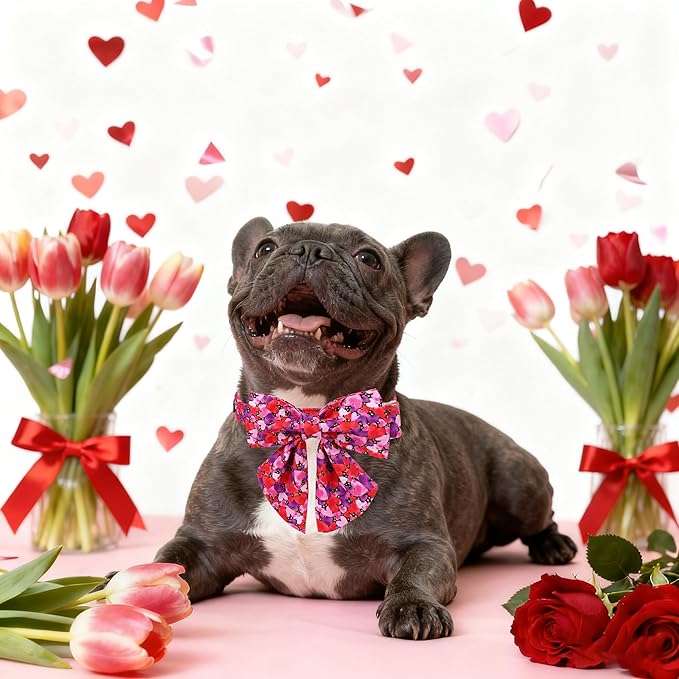 Maca Bates Valentine's Day Dog Collar with Sailor Bow for Extra Large Girl Boy Dogs,Tiedyed Love Hearts Pattern,Adjustable Durable Soft Valentine Gift for Female Male Puppy