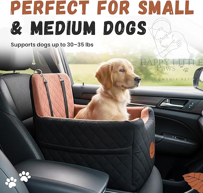 Dog Car Seat Booster for Small Dogs – Thick Cushion Elevated Travel Seat with Safety Straps, Reinforced Frame, Fits Cars & SUVs (Up to 35 lbs)