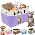 Personalized Dog Toy Basket with Name Photo Custom Cat Storage Organizer Box Collapsible Pet Chest Bins Customized for Toys Clothing-Purple