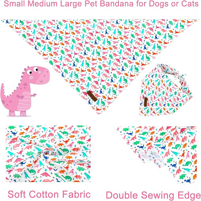 Dinosaur Dog Bandana - Comfortable Cotton Triangle Bid Scarf for Medium Large Dogs - Washable Pet Kerchief for Boys and Girls - Colorful Cute Classic Dinosaur Design