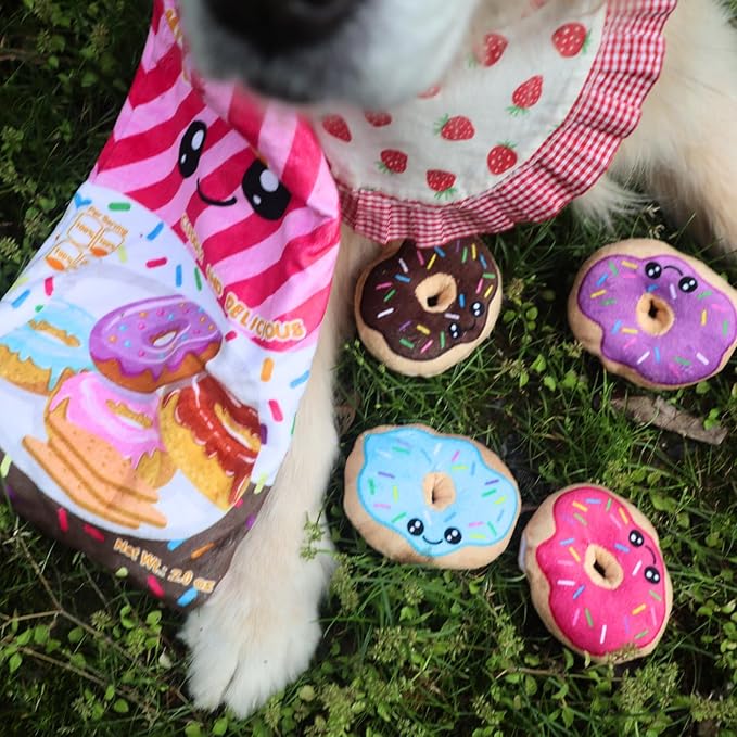Donut Snuffle Toys, Squeaky Crinkle Interactive Dog Toys, Dog Enrichment Treat Puzzle for Boredom and Mental Stimulation, Puppies, Small and Medium Dogs (Plush Bag)