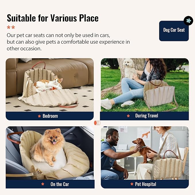 Dog Car Seat for Small Medium Large Dogs, 18*12 * 13in, Dog Booster Seat, Safe & Comfortable Car Travel, Caramel