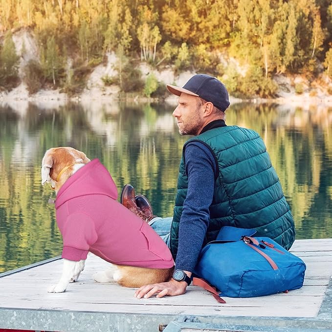 Dog Hoodie Dog Sweaters for Large Dogs Dog Sweater Solid Soft Brushed Fleece Dog Clothes Dog Hoodie Sweatshirt with Pocket(Pink-L)