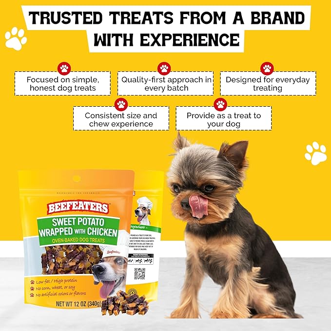 Beefeaters Sweet Potato Wrap with Chicken – Dog Treat. No Corn, Wheat, Soy or Gluten, Low Fat, Whole Muscle Jerky, Ideal for Training & Snacks