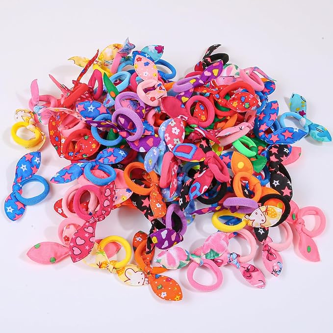 XIMA Dog Hair Accessories Set, 100 Pieces Colorful Rabbit Ear Hair Ties with Elastic Bands, Pet Grooming Bows for Dogs