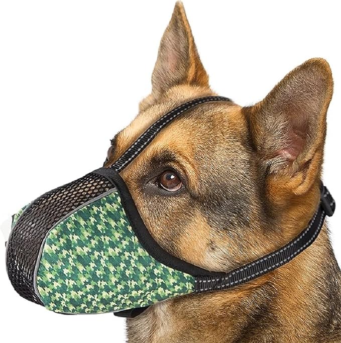 Dog Muzzle for Extra Large Breed Dogs to Prevent Biting Chewing Barking Soft Air Mesh Muzzles Reflective Ajustable Full Coverage Dog Mouth Guard Cover for Grooming Scavenging Green XL