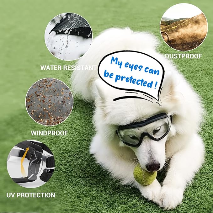 Namsan Clear Dog Goggles Large Breed, UV-Protection Doggie Sunglasses for Medium to Large Dogs, Outdoor Dog Eye Protection, Anti-Fog Anti-Dust Windproof Snowproof, Adjustable Straps, Transparent