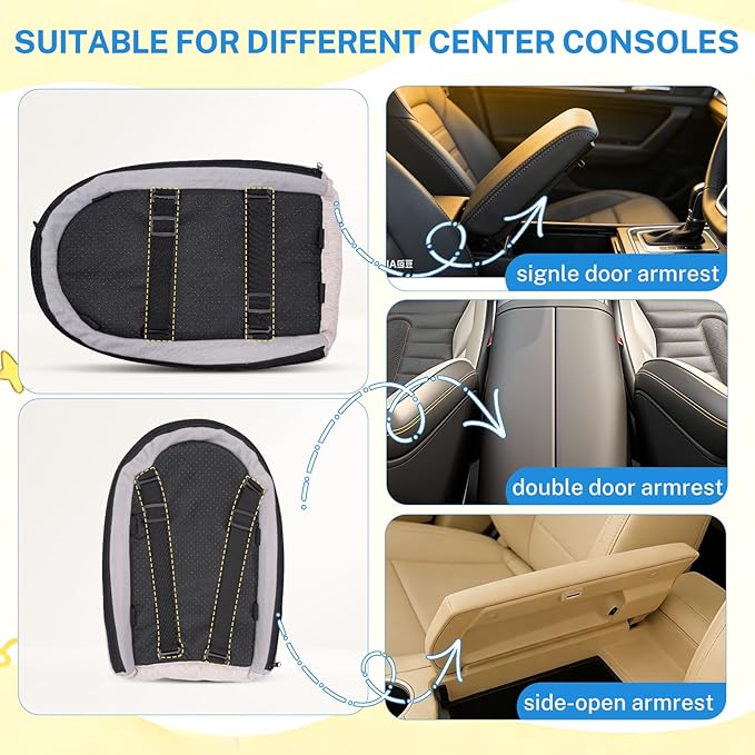 Cozy Center Console Dog Car Seat for Small Dogs - Portable Pet Car Seat with Safety Belt, Soft Cushion & Cooling Mat & Non-Slip Base, Perfect for Pets Under 11 lbs (Beige with Dachshund Pattern)