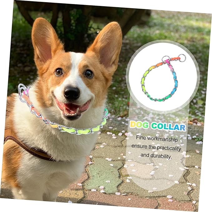 SUPVOX Rainbow Colored Dog Pulling Rope Collar Lightweight Durable Nylon Training Chain for Dogs Comfortable Fit Easy to Install for Outdoor Activities