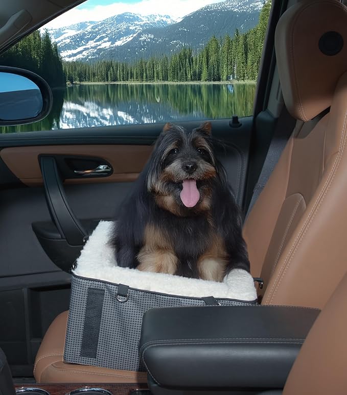 Pet Gear Lookout Booster Car Seat, Removable Comfort Pillow, Safety Tether Included, Installs in Seconds, No Tools Required, Grey Houndstooth