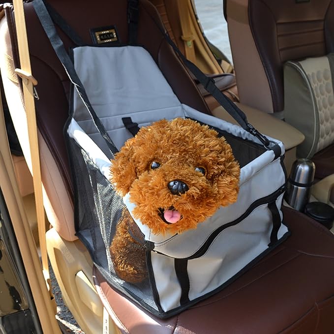 suyi Waterproof Breathable Pet Car Booster Seat Portable Carrier Bag Safe Travel Dog Cat Carrier Car Protector Mat Cover Cushion,Gray Red