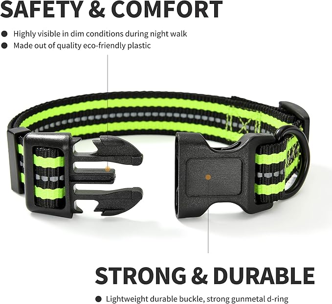 Mile High Life Reflective Dog Collar | Nylon Pet Collars wiith Buckle | Light Weight Puppy Collars | Lime Green Dog Collars for Large Dogs (Lime Green, L)