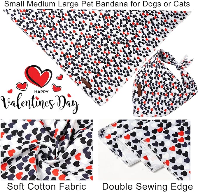 Valentine's Dog Bandana, UP URARA PUP Soft Cotton Adjustable Pet Scarf for Small, Medium, and Large Dogs, Cute and Comfortable Dog Accessory,L