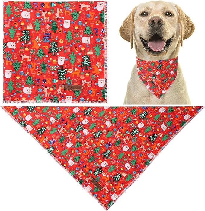 Christmas Dog Bandana, Christmas Tree Triangle Bid Scarf for Small Medium Dog, Cotton Pet Kerchief for Girl Boy Dogs or Cats, Red Dog Bandana, Cute Winter Puppy Bandana