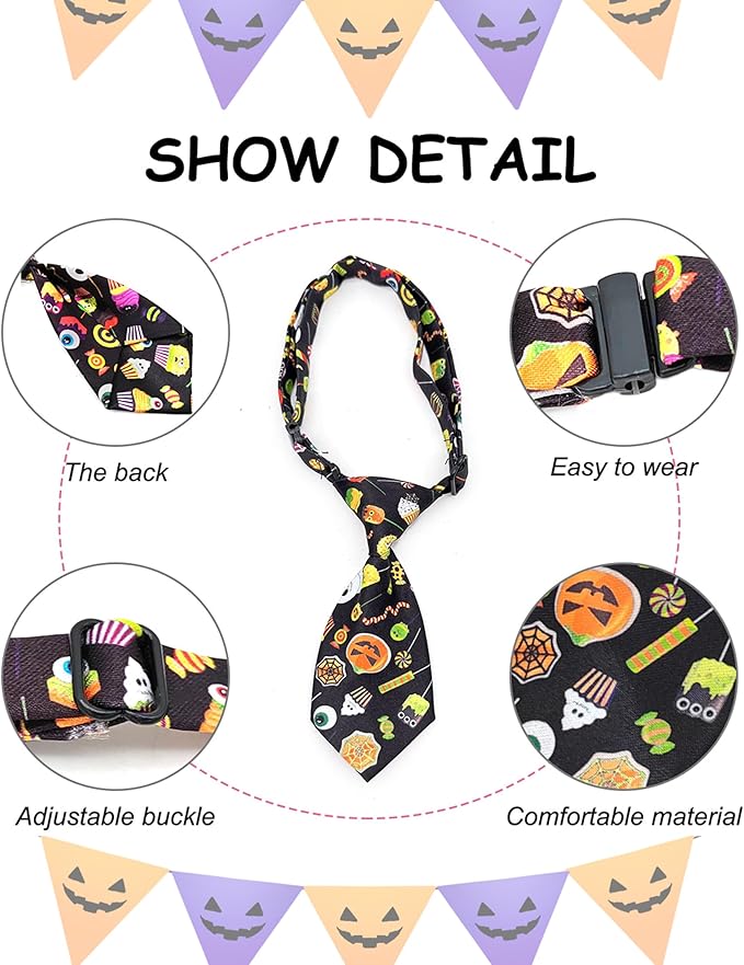 PET SHOW 10pcs Pack Halloween Big Dog Ties Neckties for Large Breed Dogs XL Adjustable Holiday Grooming Accessories Neck Ties Bowties Girl Boy Festival Costumes Photography Party Gift Favor