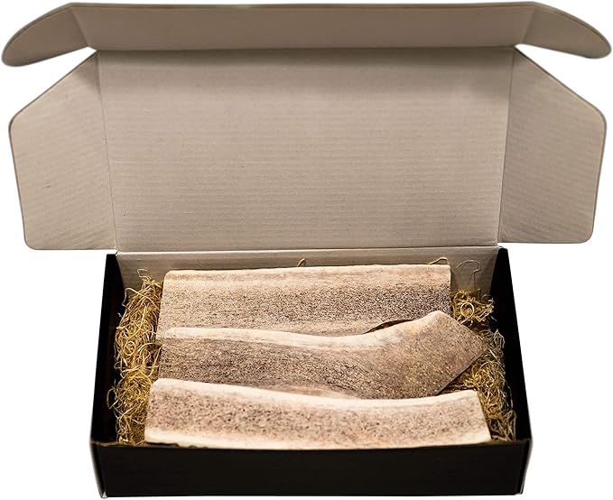 The Antler Box Premium Elk Antler Dog Chews (1 Pound Box) (Large (3 Pieces) Split Only)