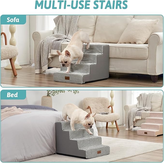 Dog Stairs for Small Dogs, 17.7" Extra Wide Right-Angle Pet Stairs for Couch and Beds, Anti-Slip Dog Steps for Old Cats and Lowrider, 17.7x23.6x17.7 inch,White Black