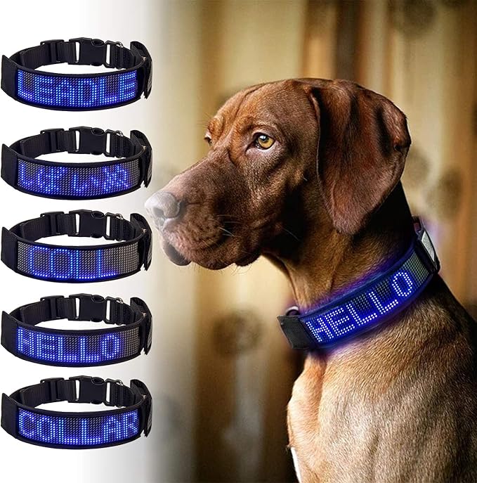 Leadleds Programmable Dog Collar Flashing Light Up Rechargeable Pet Dog Safety Collar Glow in The Dark Light-up Neck Loop - Blue LED