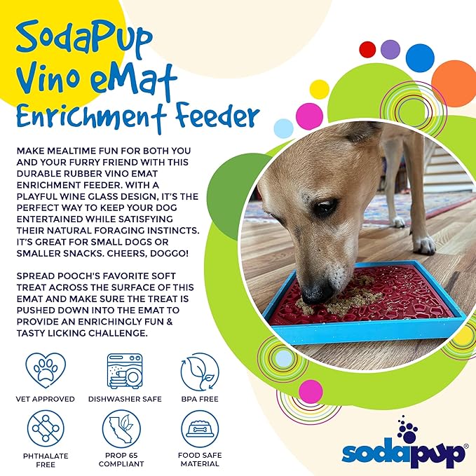 SodaPup Vino eMat – Durable Enrichment Feeder Made in USA from Non-Toxic, Pet-Safe, Food Safe Rubber for Mental Stimulation, Avoiding Overfeeding, Fresh Breath, Digestive Health, & More
