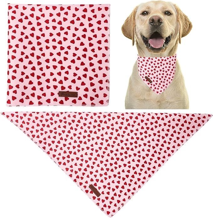 Valentine's Dog Bandana, UP URARA PUP Soft Cotton Adjustable Pet Scarf for Small, Medium, and Large Dogs, Cute and Comfortable Dog Accessory,L