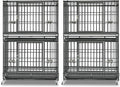 Homey Pet Two Tiers 37 Inch Dog Crate Cage Kennel with Feeding Bowls, Lockable Wheels and Removable Tray, Escape Proof Metal Wire Heavy Duty Dog Crates for Medium/Small Sized Dogs (2 Pack)