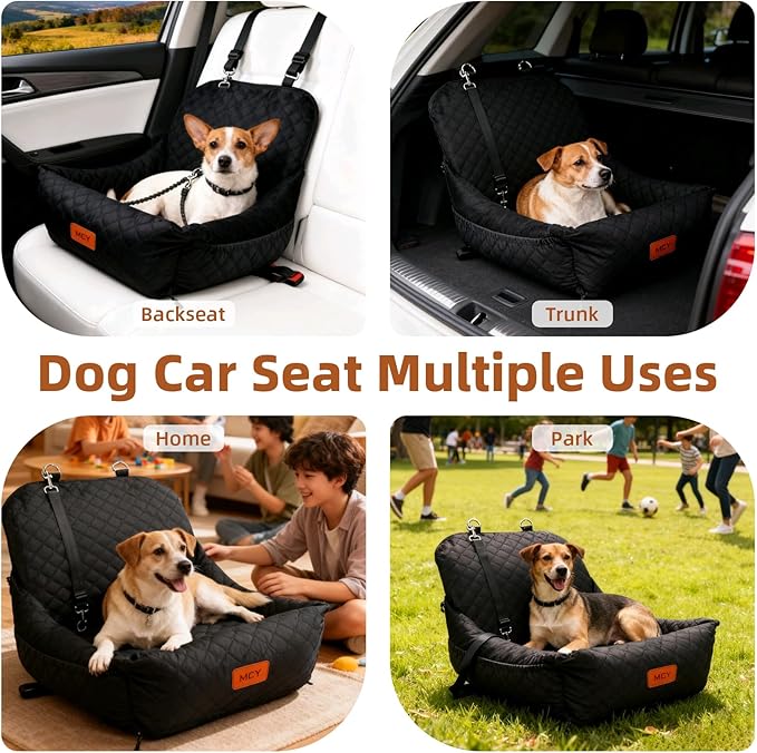 Dog Car Seat for Small Dogs, Fully Detachable and Washable Pet Booster Car Seats, Pet Travel Home Bed Ultra Soft Fabric, Adjustable Straps,Easy to Install, Black