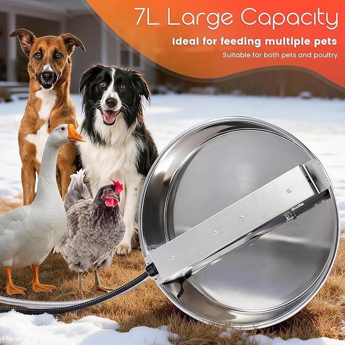 Heated Automatic Dog Water Bowl Dispenser Outdoor Heated Pet Waterer Thermal-Bowl Auto Fill Water Bowl for Large Dog, Cat, Chicken, Duck, Adjustable Temperature & Timer