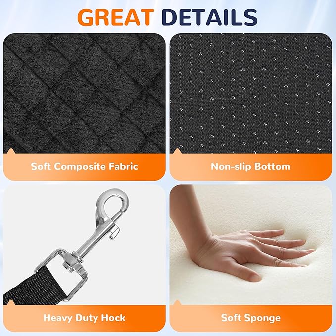 Rengue Dog Car Seat for Large/Medium Dogs, Dog Car Bed for Backseat Washable Pet Travel Safety with Storage Pockets for Easy Cleaning Fits for All Cars (33 * 20 * 7.9 Inch)