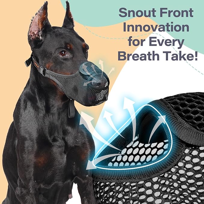 LUCKYPAW Dog Muzzle for Large Medium Small Dogs, Patented Mesh Muzzle to Prevent Biting Chewing Eating, Soft Mouth Guard with Front Opening Design for Drinking Panting (Grey, XS)