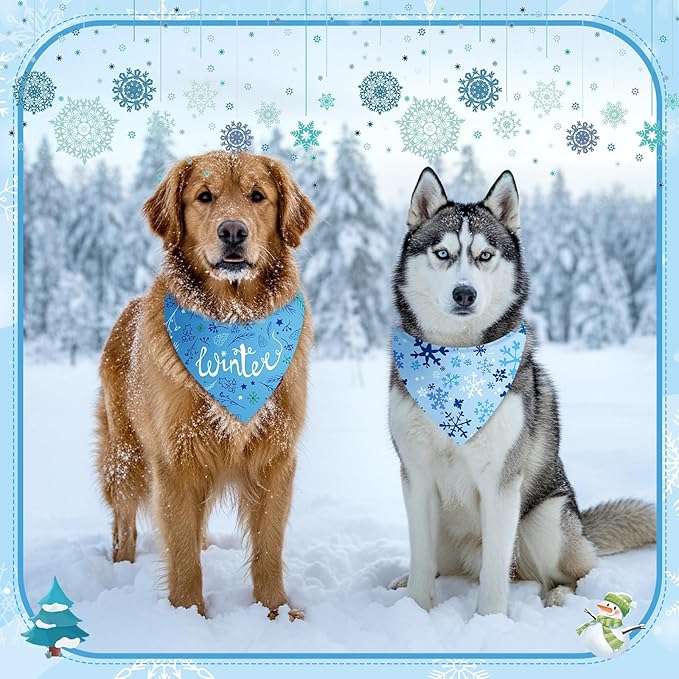 Preboun 50 Pcs Winter Dog Bandanas Bulk Blue Snowflakes Snowmen Bandanas for Dogs Triangle Kerchief Bibs Scarf Set for Pet Costume Photo Props Accessories Pet Shops, 25 Styles (31.5 x 21.7 x 21.7)