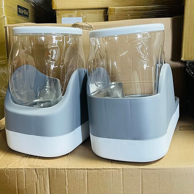 2 Pack Automatic Dog Cat Feeder and Water Dispenser Gravity Food Feeder (Grey)
