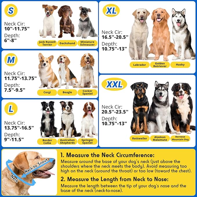Dog Cone to Stop Licking, Clear Recovery Collar with Detachable Zipper, Sturdy Elizabethan Collar for Large Medium Small Dogs, Soft Adjustable Cone After Surgery Patented, Blue S