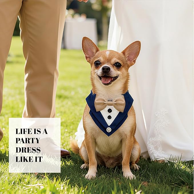 AVERYDAY Dog Tuxedo Wedding Outfit Bandana Collar with Bow Tie, Dog Tux Costume Suit with Bowtie for Small Medium Large Dogs & Cats, Pet Tuxedo Formal Wear for Engagement Birthday, Holiday, Christmas
