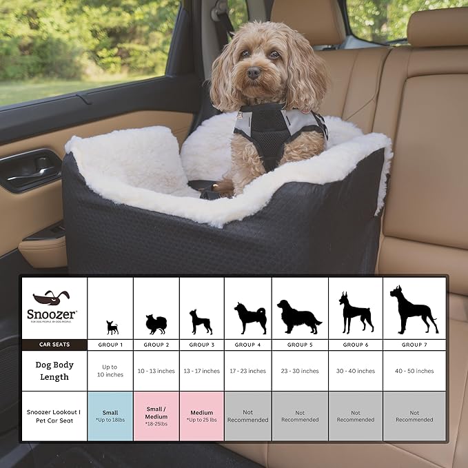 Snoozer Dog Car Seat: Lookout I Dog Booster Car Seat for Pets up to 18lbs, Helps Alleviate Travel Sickness & Fear for Dogs, Removable Washable Cover – Stone Diamond, Size Small